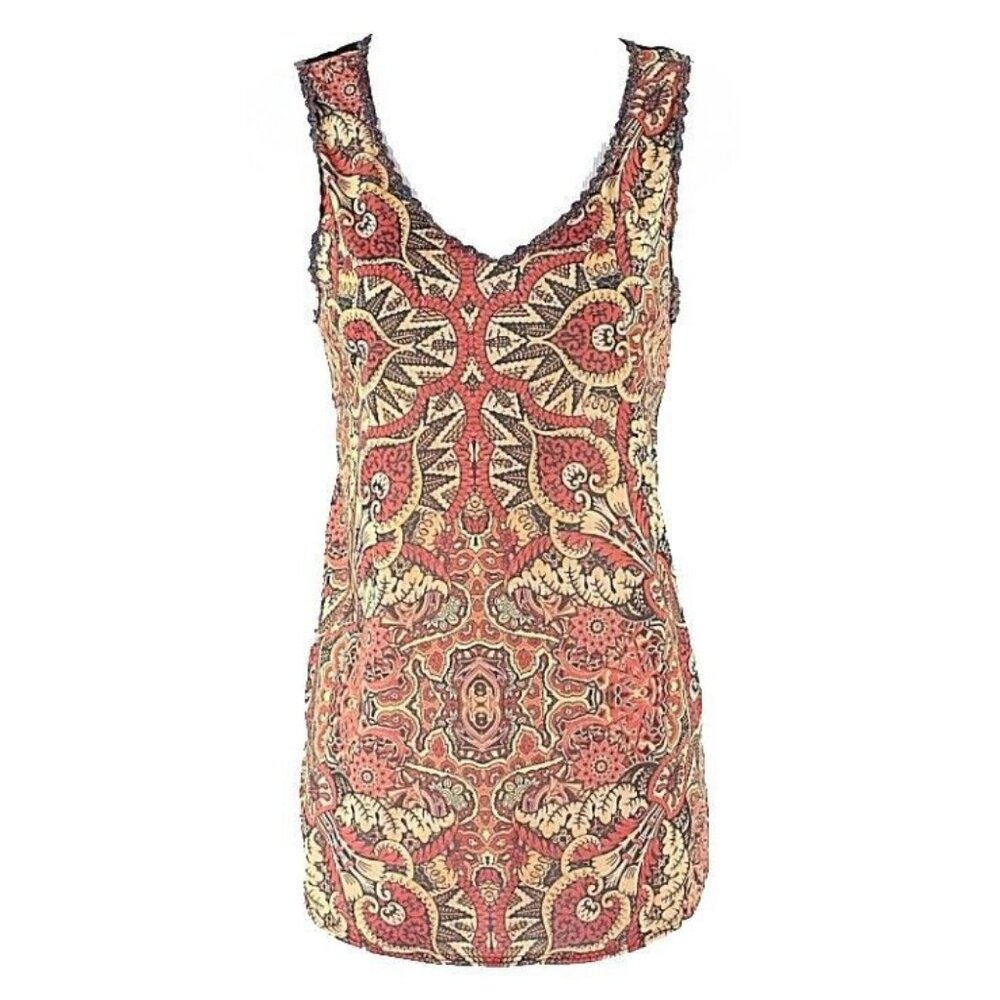Open Gates Size S Orange Black Multi Ric Rac Trim Back Rayon Spandex Top